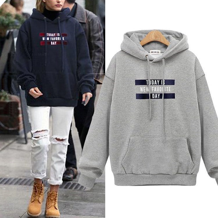 Loose Pullover Hoodie with European American Print for Women