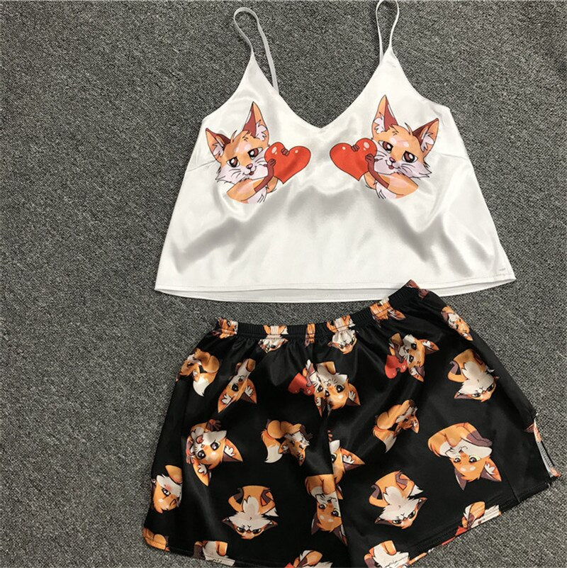 Women's Satin Cami and Shorts Pajama Set (Summer)