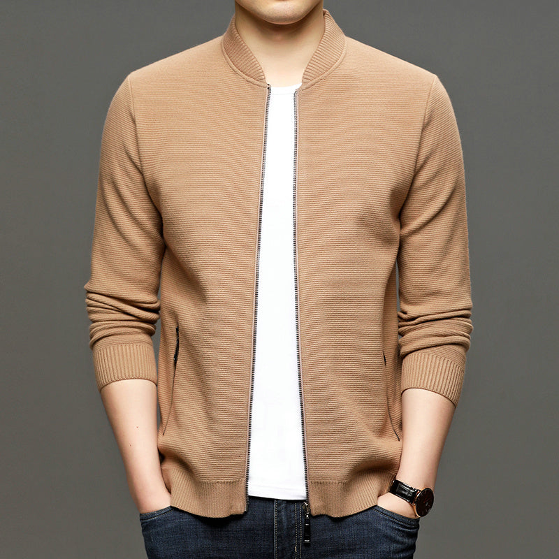 Men's Fashion Solid Color Knitted Jacket for Business