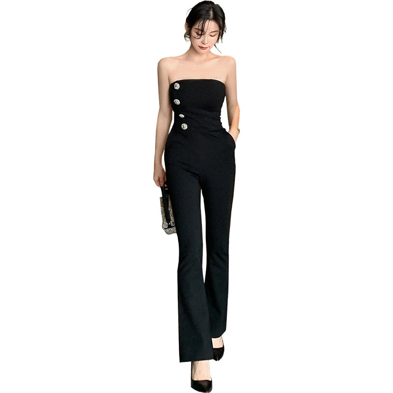 High-Waisted Strapless Jumpsuit with Off-Shoulder Design