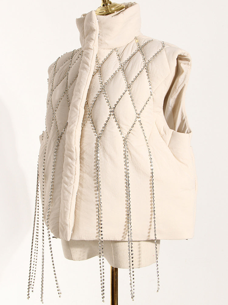 Winter Hand-Naied Quilted Padded Vest with Chain Decor
