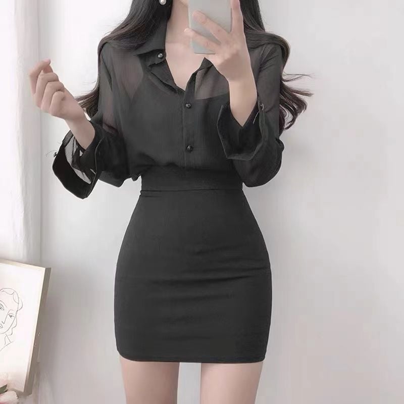 High Waist Black Hip Skirt for Women
