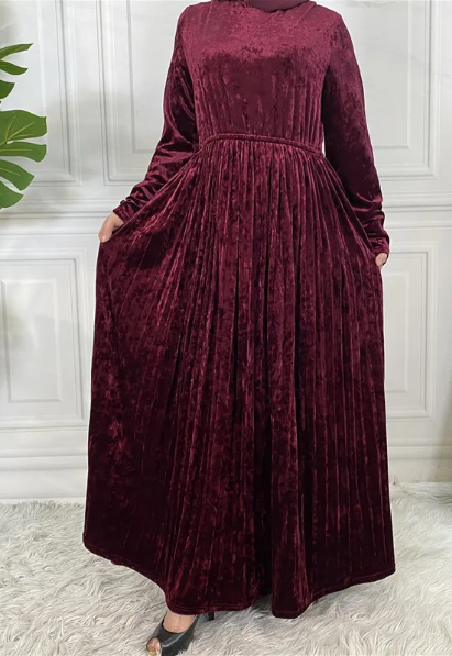 Golden Velvet Net Color Ladies' Dress