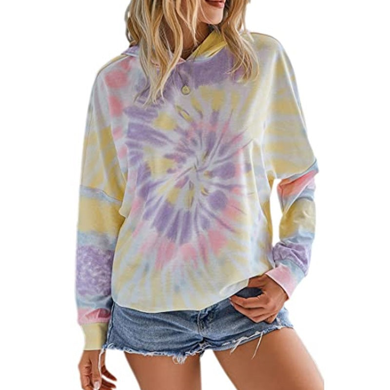 Hooded Long-Sleeve Tie-Dye T-Shirt Sweater