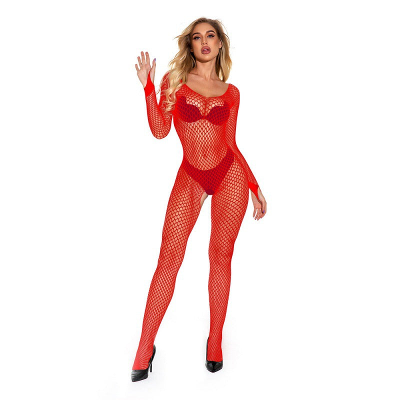 Lace Bodystocking with Open Crotch and Straps