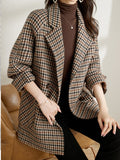 Retro Ladies Double-Breasted Wool Plaid Blazer