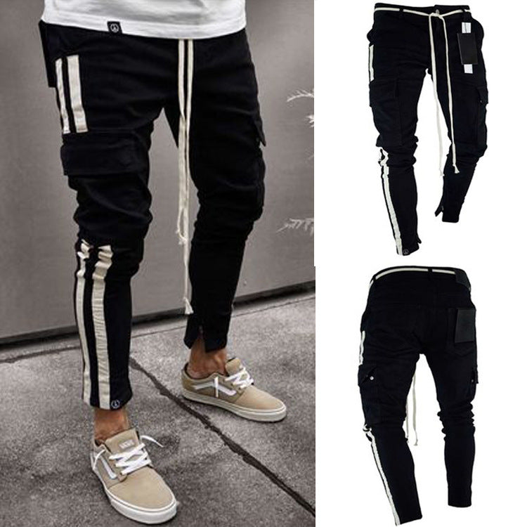 Multi-Pocket Zipper Embroidered Side Denim Pants