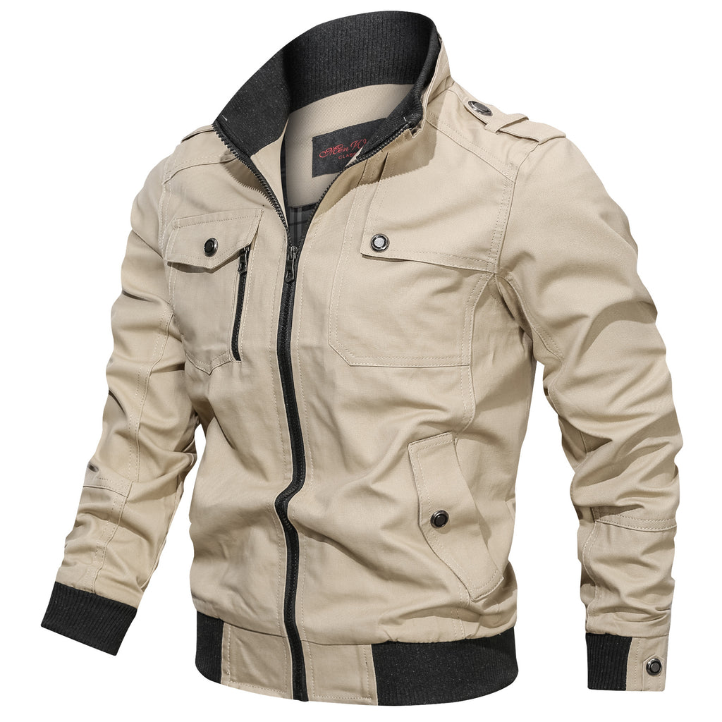 Men's Casual Solid Color Jacket with Pockets (Cotton)