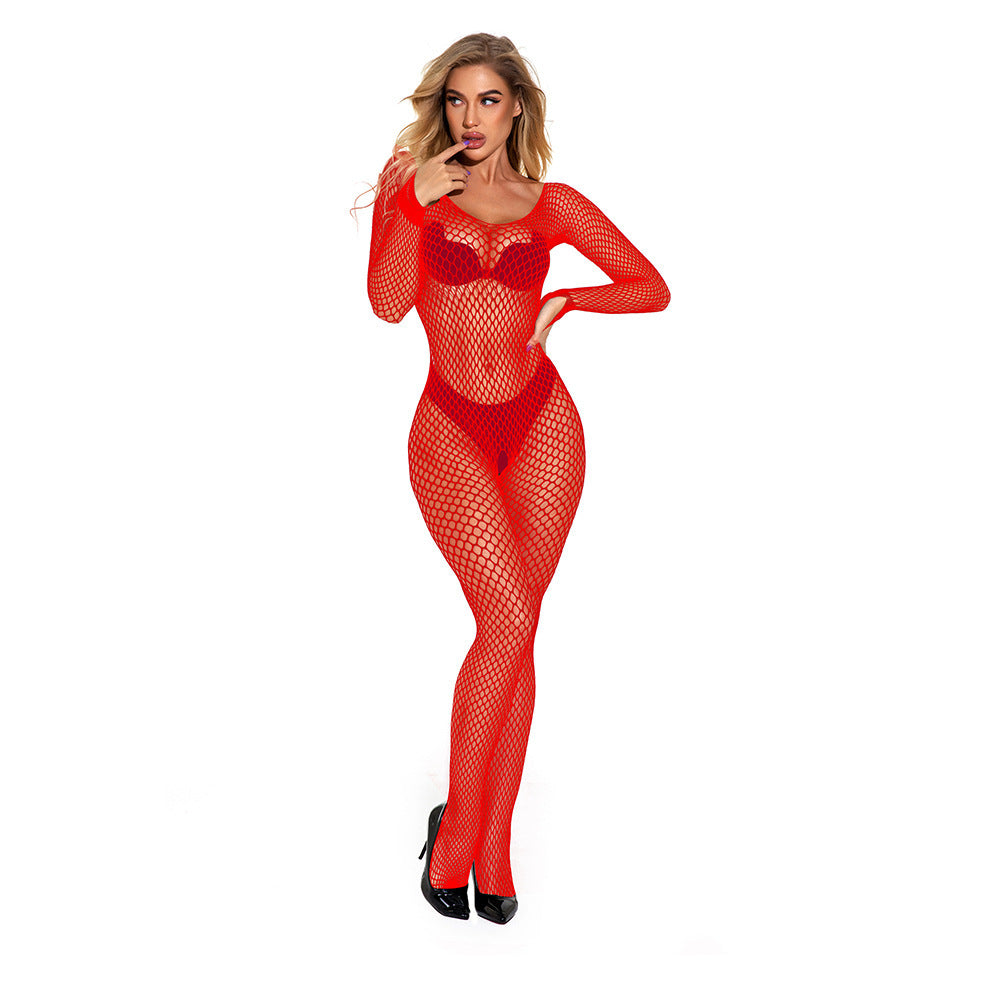 Lace Bodystocking with Open Crotch and Straps