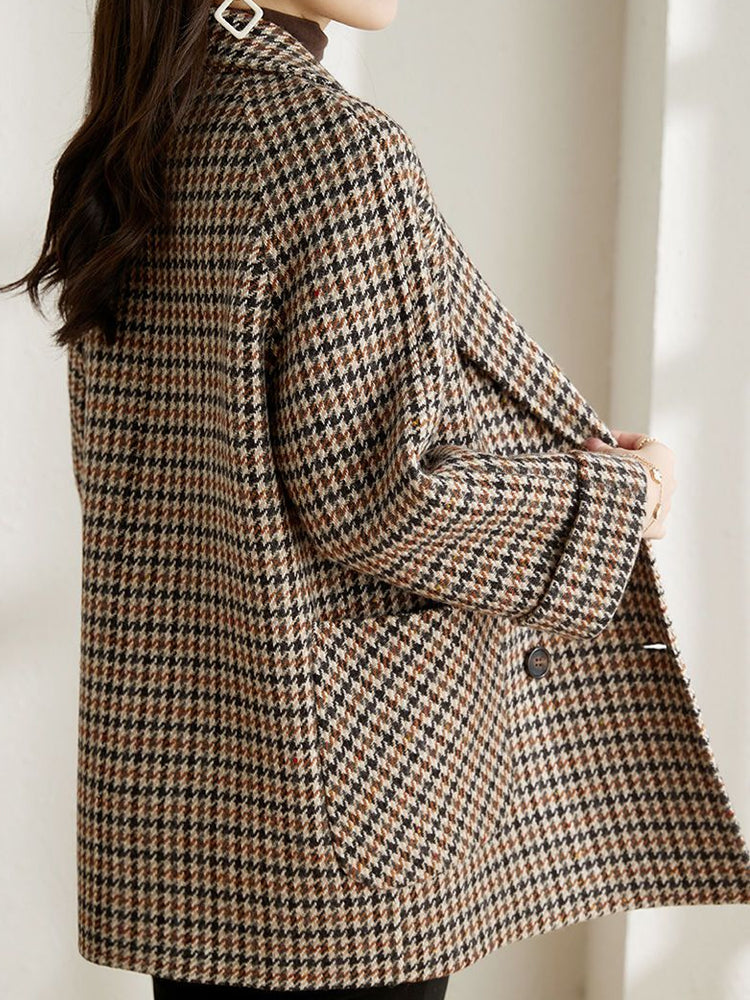 Retro Ladies Double-Breasted Wool Plaid Blazer