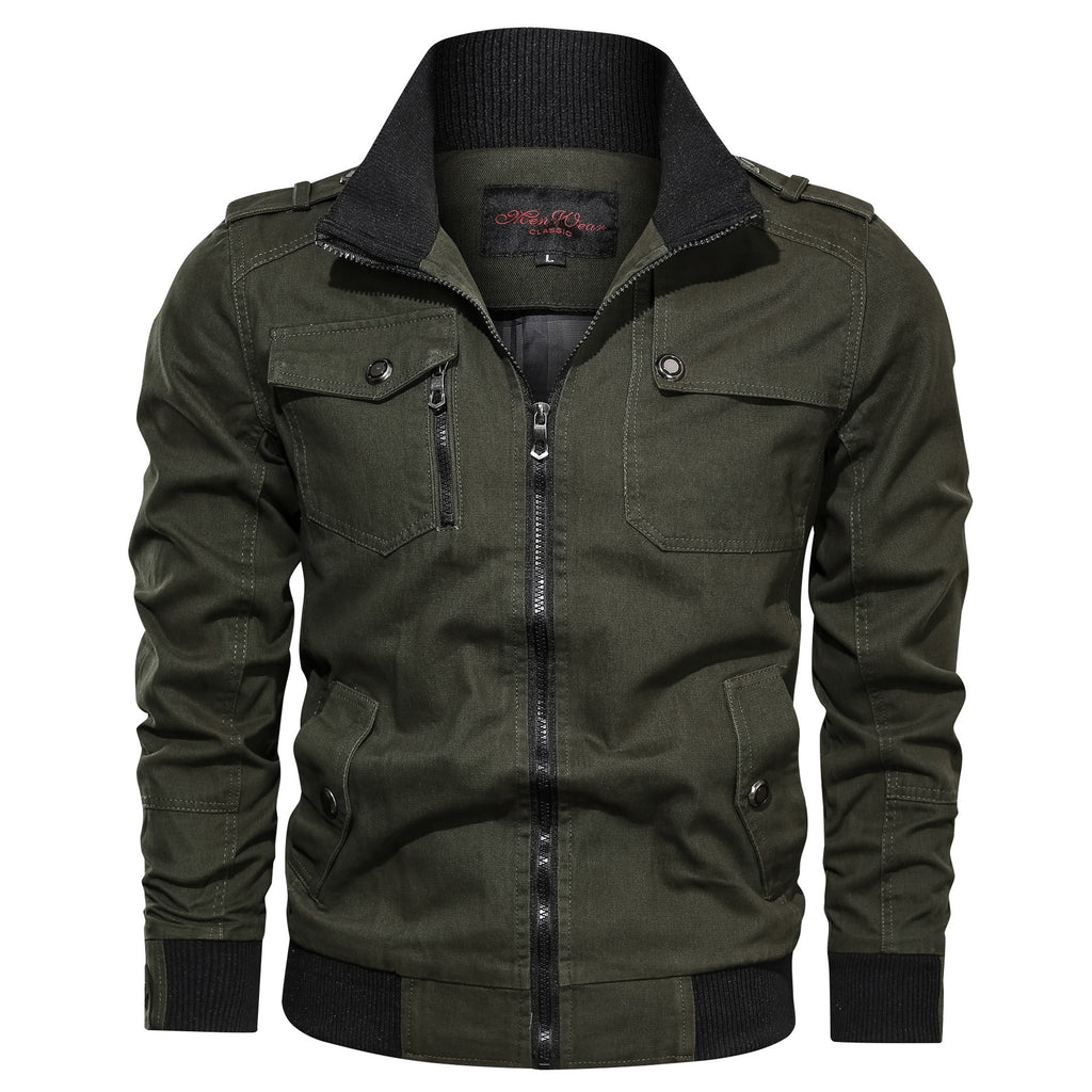 Men's Casual Solid Color Jacket with Pockets (Cotton)