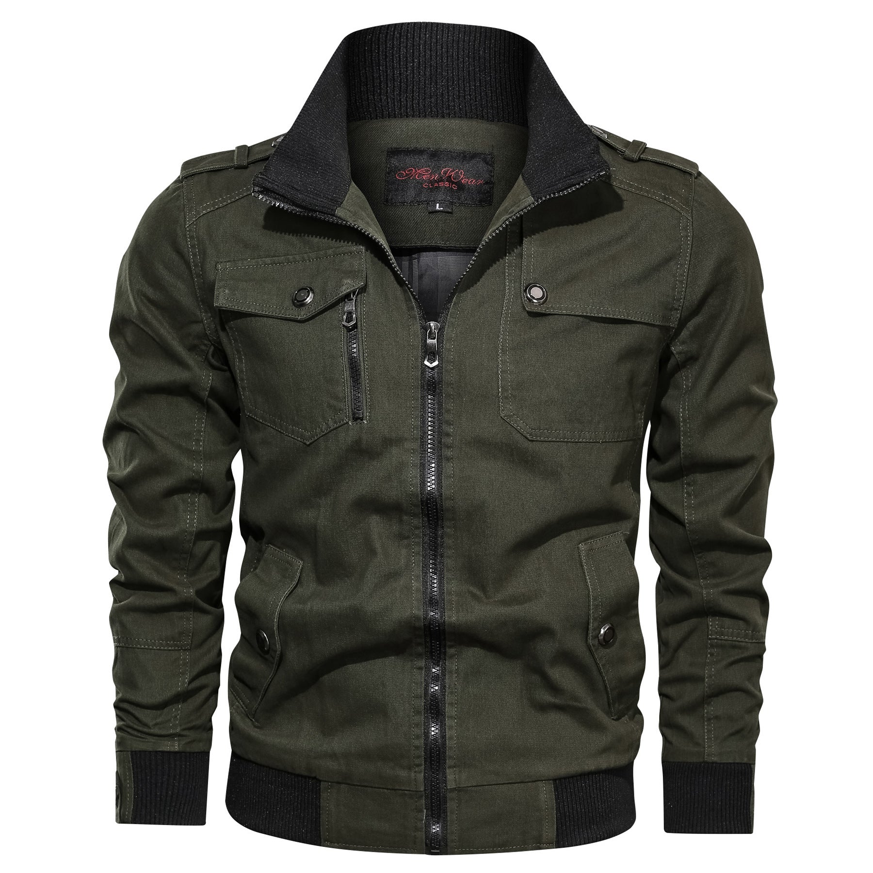 Men's Casual Solid Color Jacket with Pockets (Cotton)