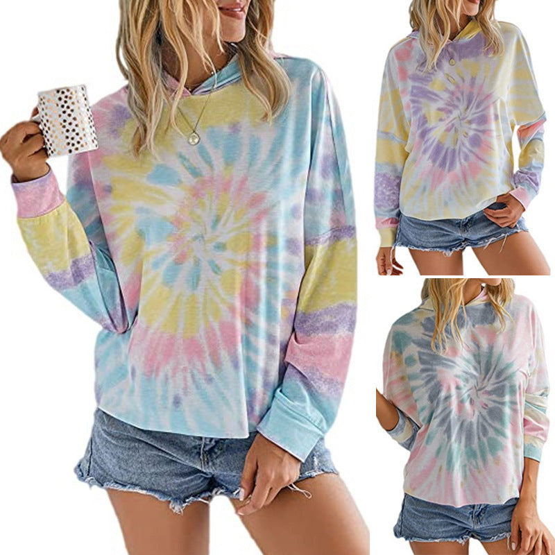 Hooded Long-Sleeve Tie-Dye T-Shirt Sweater