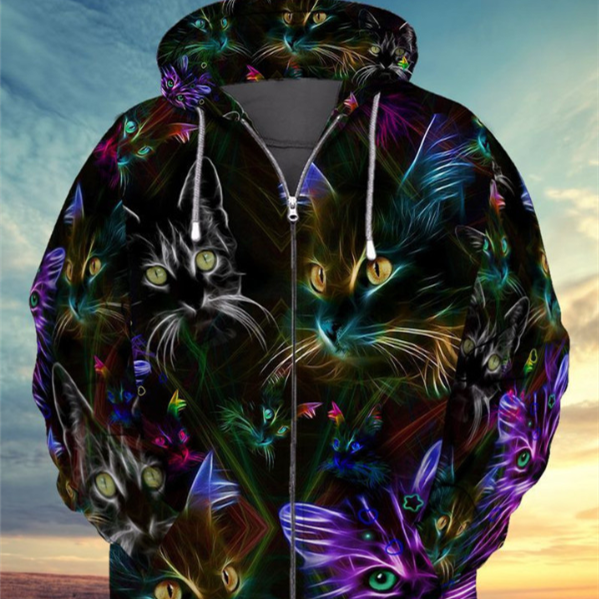 Men's Casual Fashion Sweater with Printed Hood