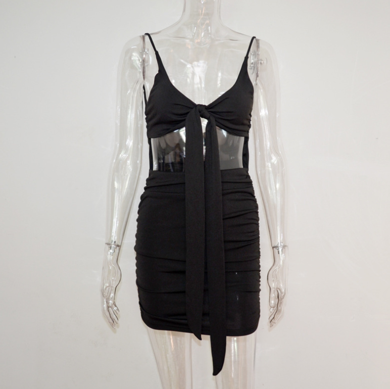 Wrinkled Dress, Spaghetti Strap, Backless Design