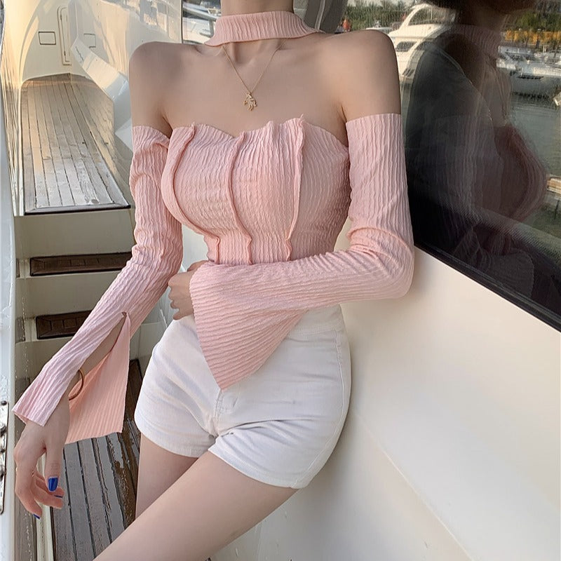 One Line Clavicle T-Shirt for Women - Summer Style