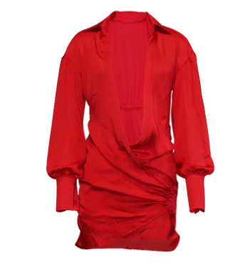 Deep V-Neck Solid Long Sleeve Slim Dress