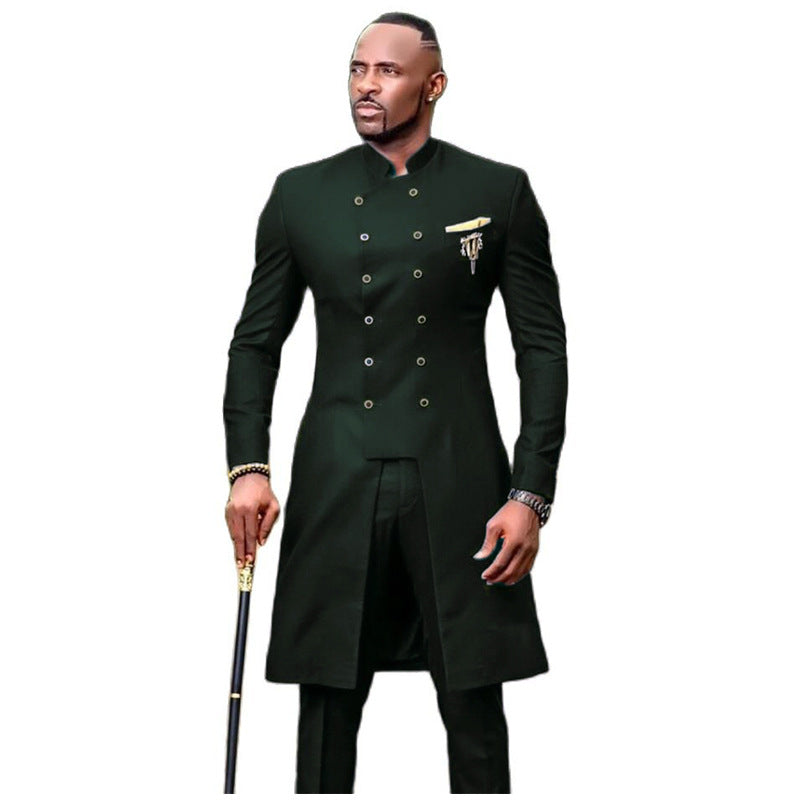 Men's Casual Double-Breasted Long Suit (Two-Piece Set)