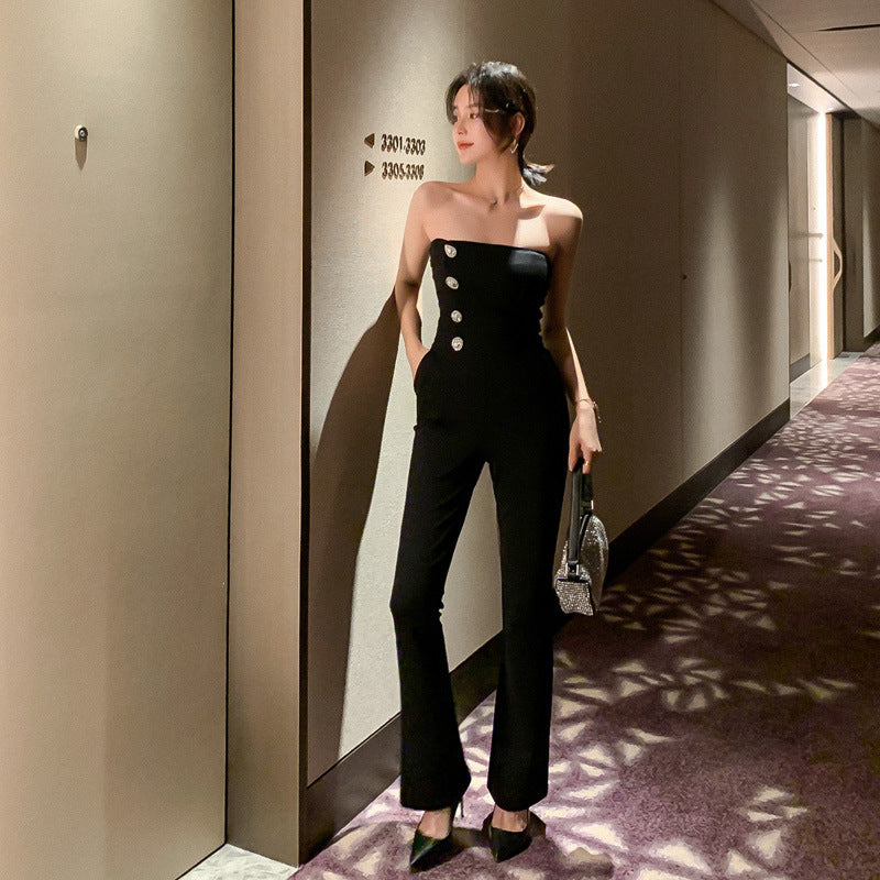 High-Waisted Strapless Jumpsuit with Off-Shoulder Design