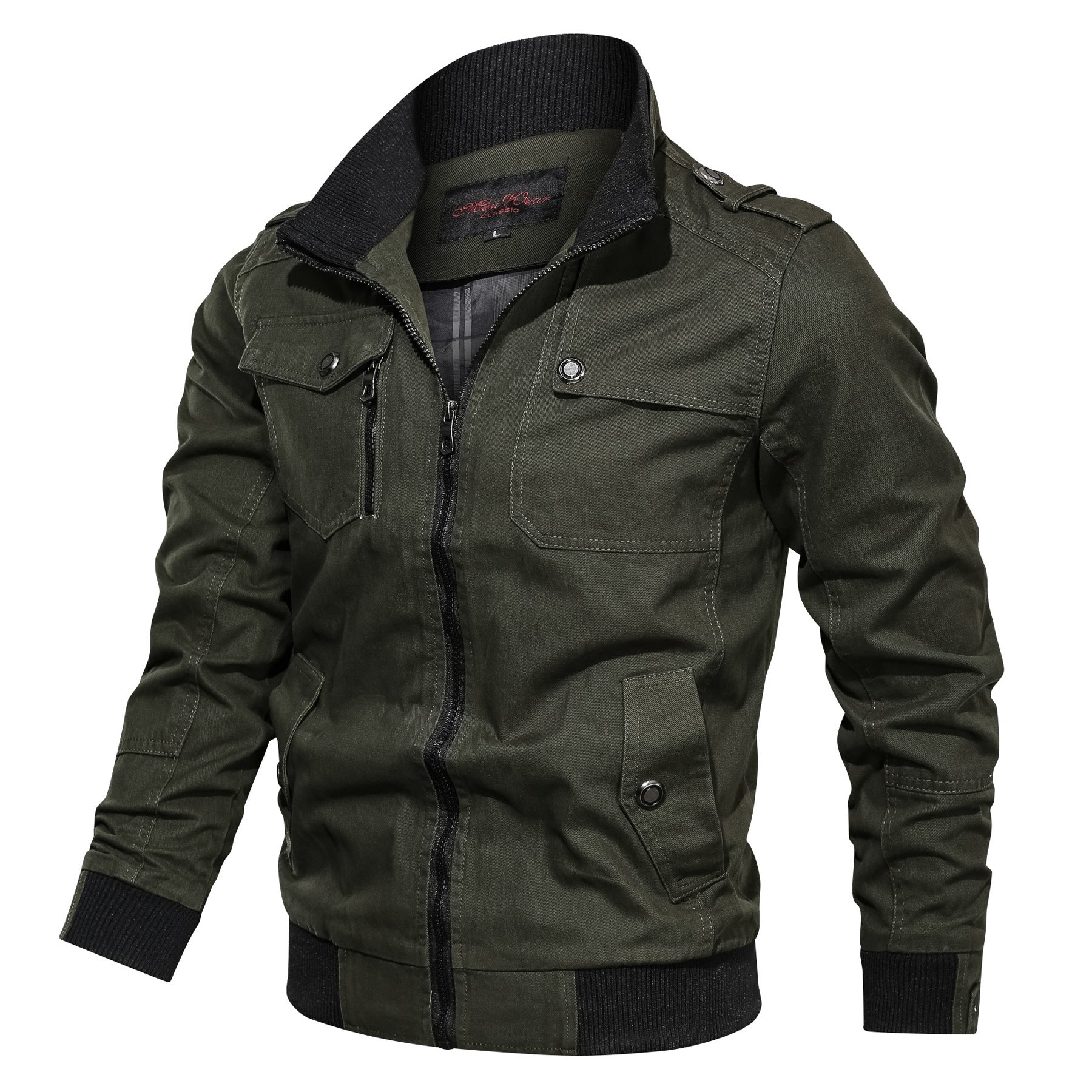 Men's Casual Solid Color Jacket with Pockets (Cotton)