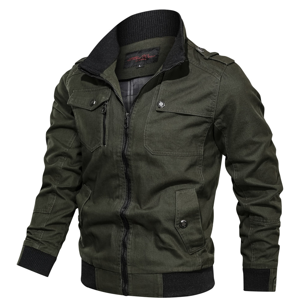 Men's Casual Solid Color Jacket with Pockets (Cotton)