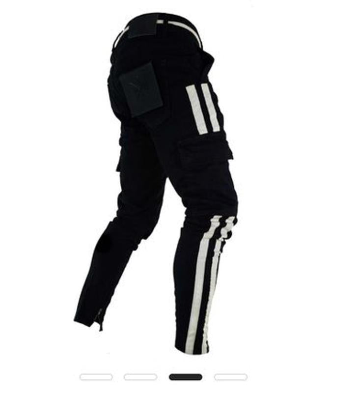 Multi-Pocket Zipper Embroidered Side Denim Pants
