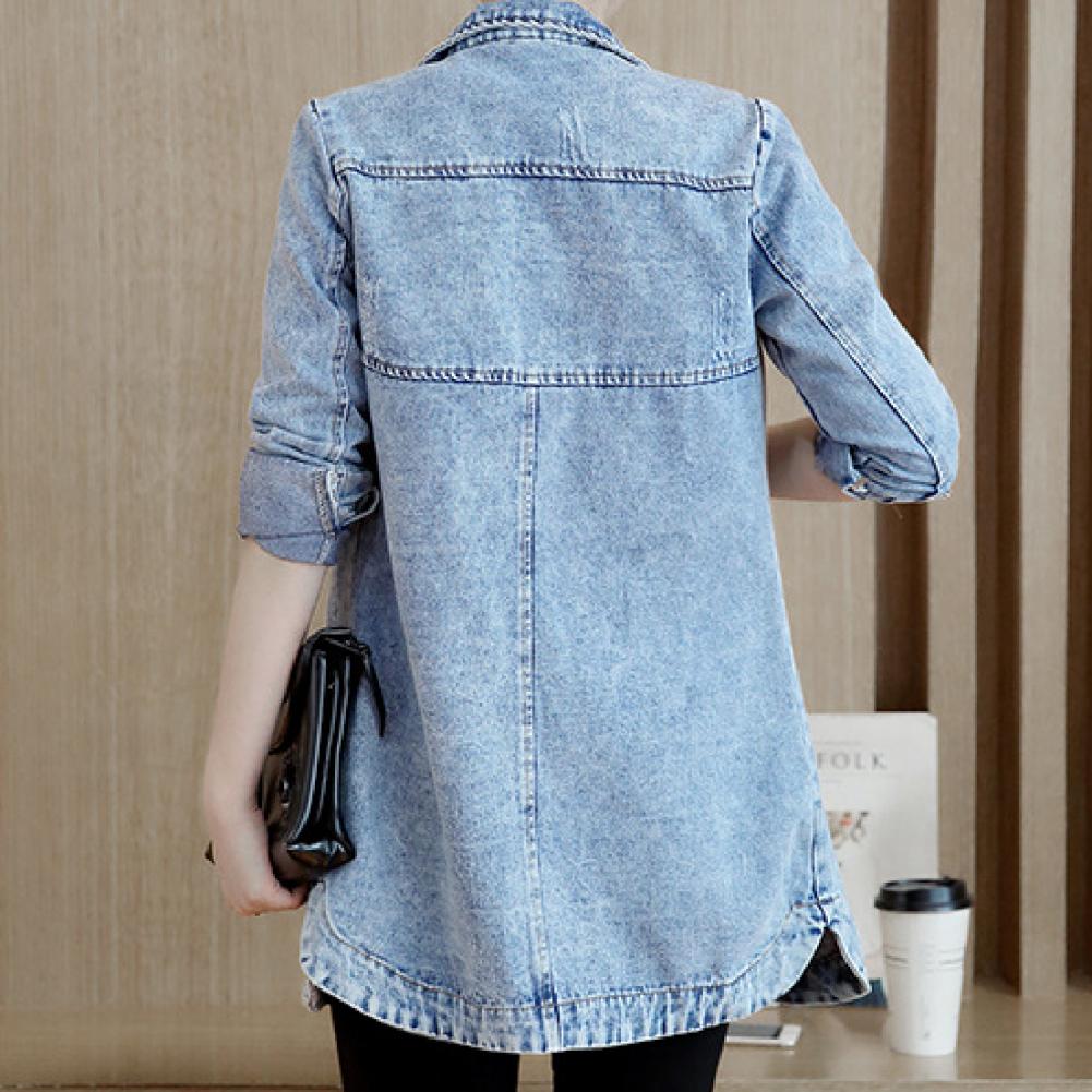 Ladies Long Sleeve Denim Jacket - Mid Length Trench Coat