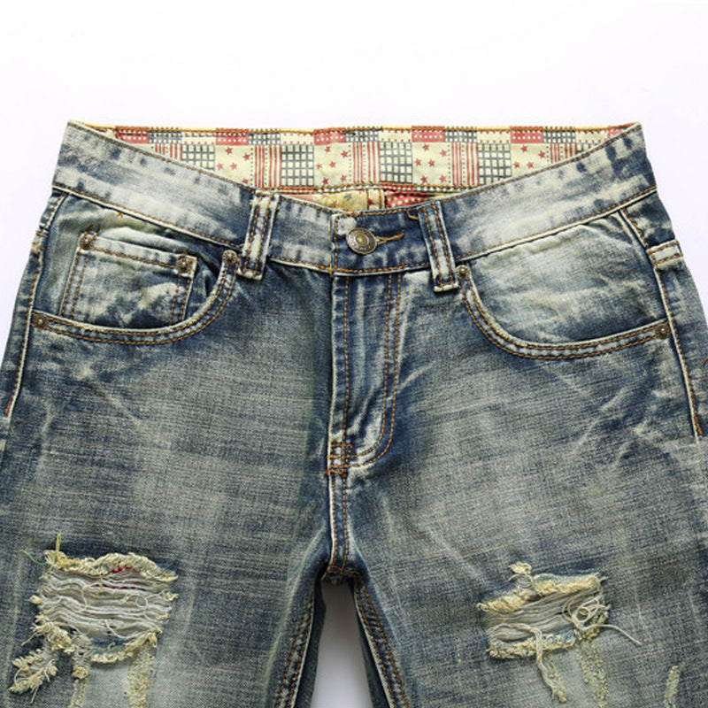 Men's Distressed Vintage Denim Jeans (Long Pants)