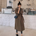 Double-Breasted Long Trench Coat with Waist Tie