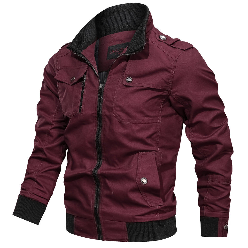 Men's Casual Solid Color Jacket with Pockets (Cotton)