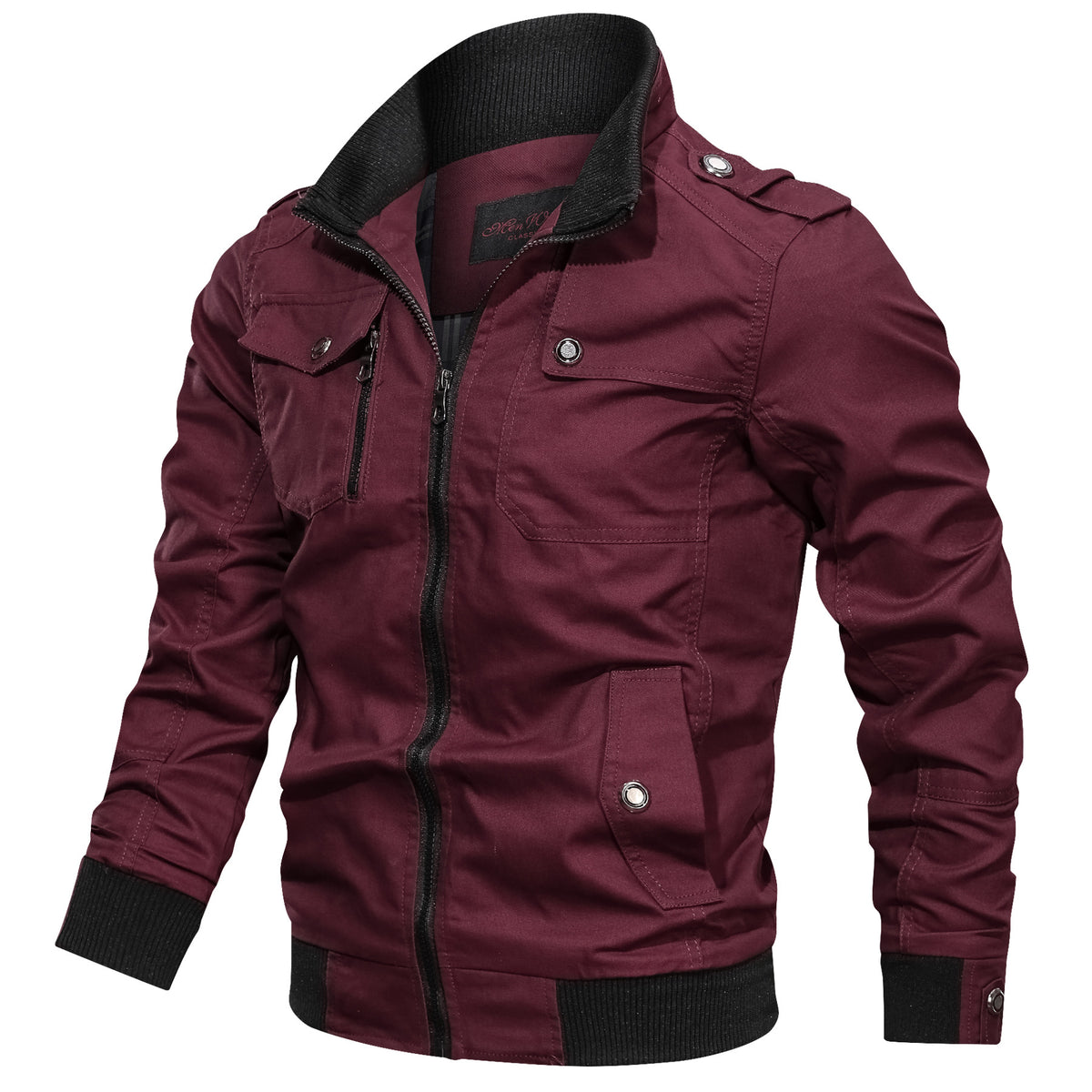 Men's Casual Solid Color Jacket with Pockets (Cotton)