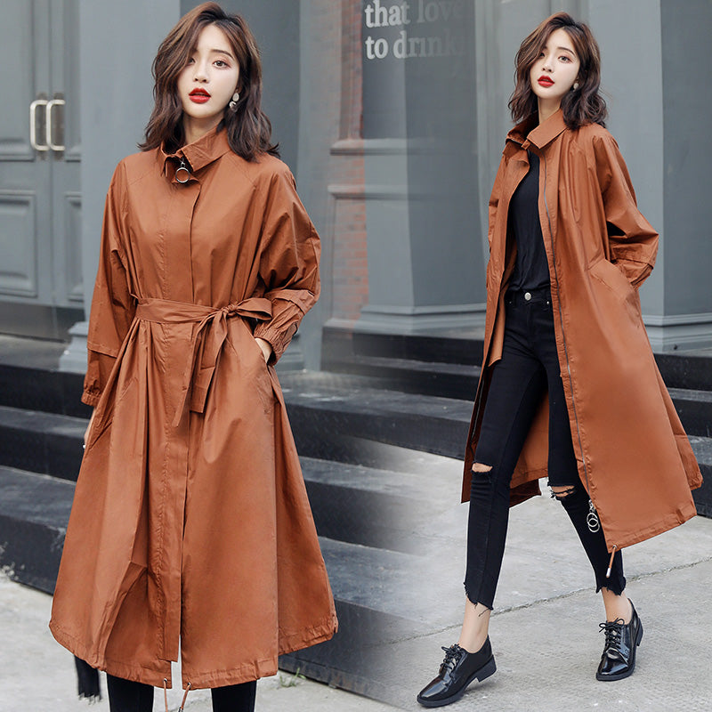 Solid Color Mid-Length Trench Coat