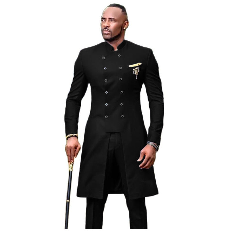 Men's Casual Double-Breasted Long Suit (Two-Piece Set)