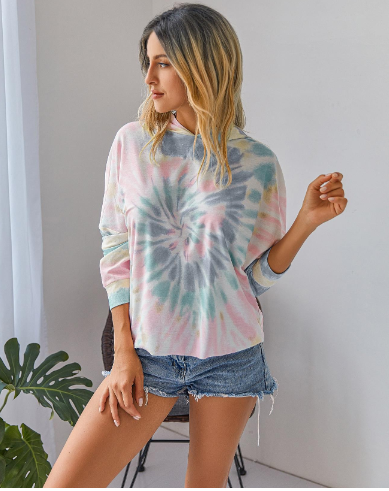 Hooded Long-Sleeve Tie-Dye T-Shirt Sweater