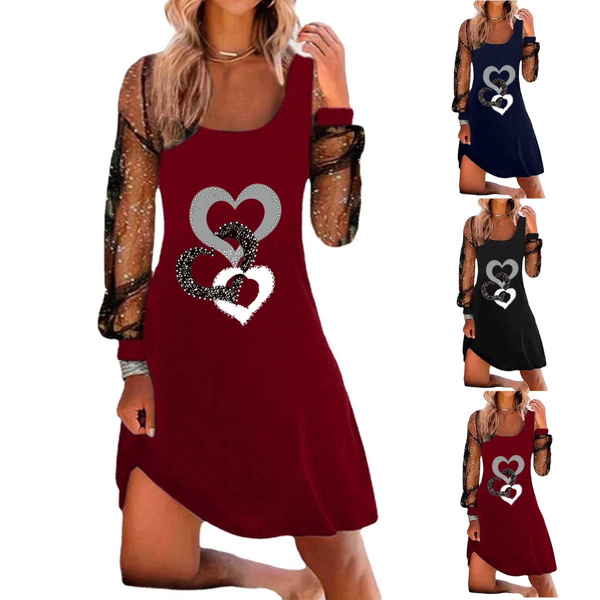 Ladies Fashion Printed Mesh Dress