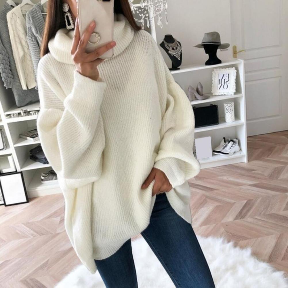 Oversized High Neck Knitted Sweater for Women