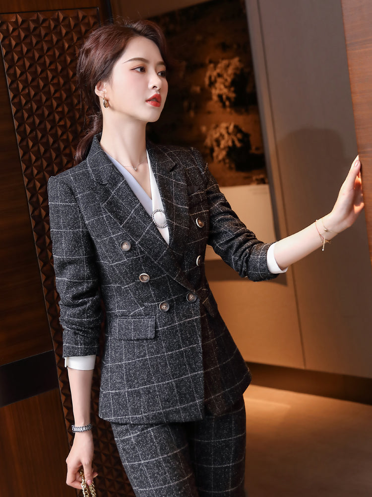 Plaid Formal Suit for Women's Office Attire