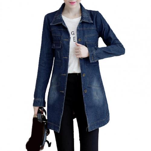Ladies Long Sleeve Denim Jacket - Mid Length Trench Coat