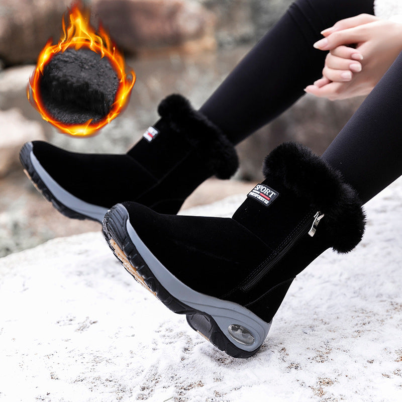 Warm Thick Sole Mid Heel Cotton Boots for Women
