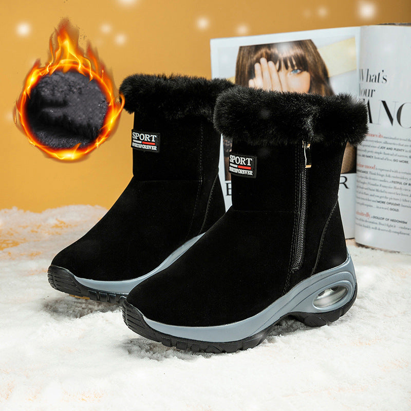 Warm Thick Sole Mid Heel Cotton Boots for Women