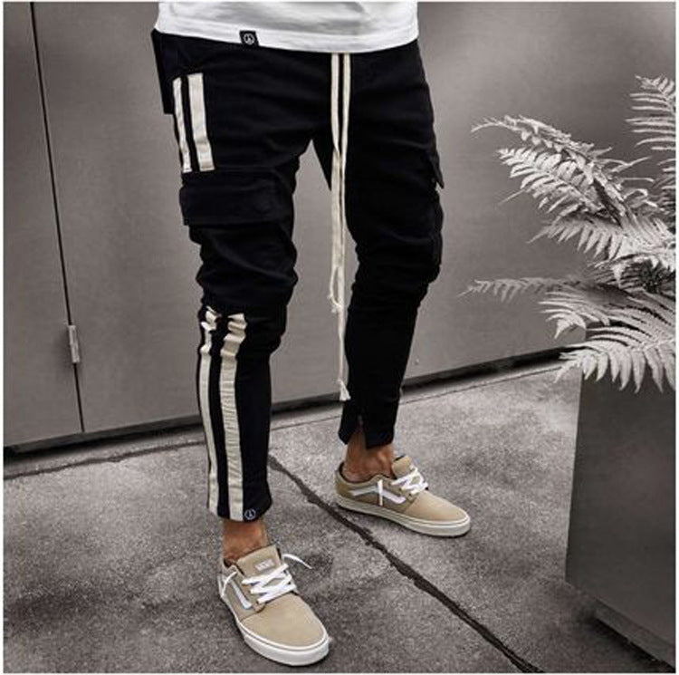 Multi-Pocket Zipper Embroidered Side Denim Pants