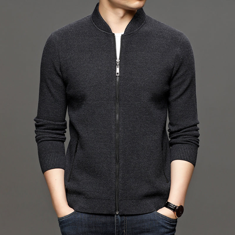 Men's Fashion Solid Color Knitted Jacket for Business