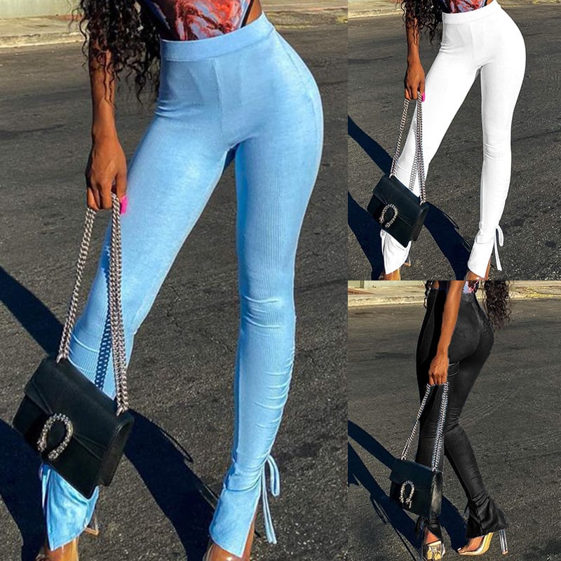 Fashionable High Waist Trousers with Side Slit for Women