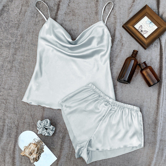 Thin Ice Silk Women's Pajama Set - Sexy Two-Piece Homewear