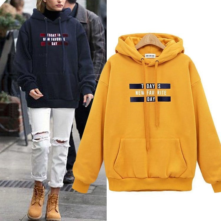 Loose Pullover Hoodie with European American Print for Women