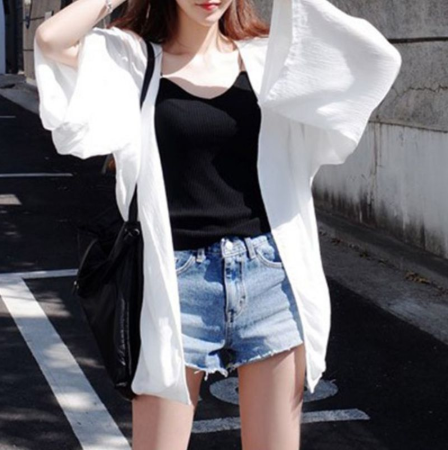 Korean Style Sun Protection Cardigan for Women (White)
