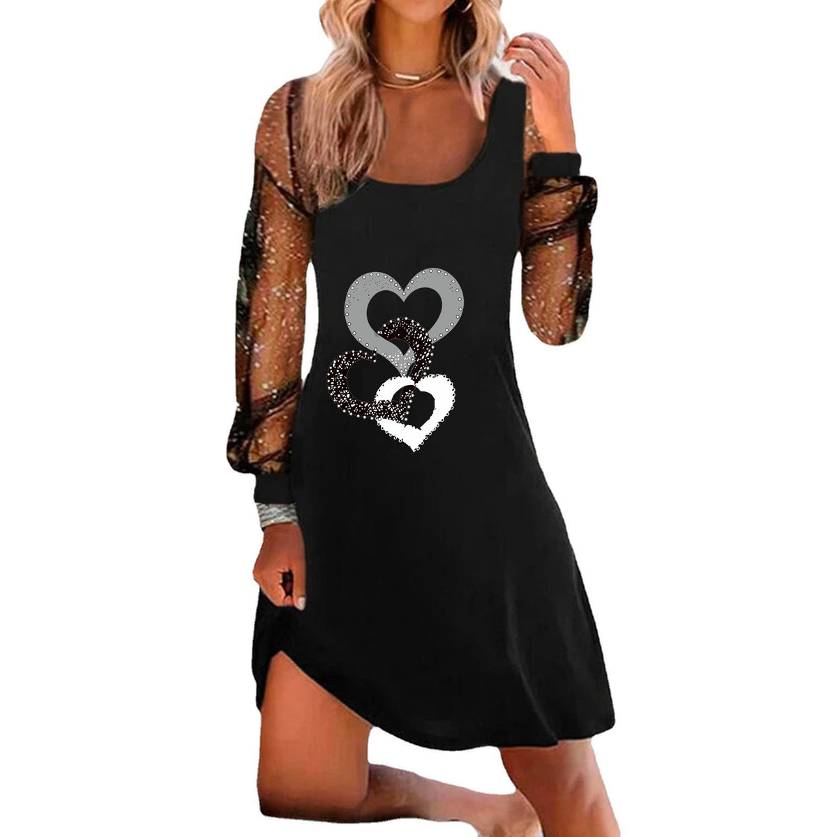 Ladies Fashion Printed Mesh Dress