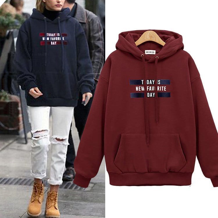 Loose Pullover Hoodie with European American Print for Women
