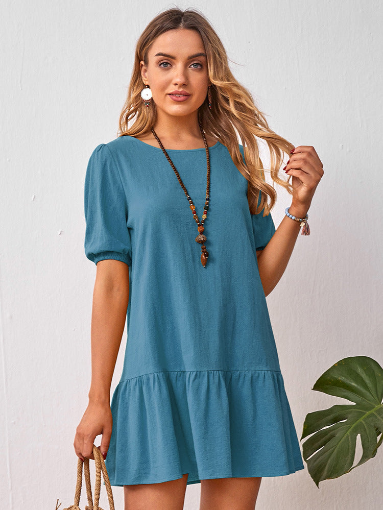 Ladies Short Sleeve Cotton Linen Dress