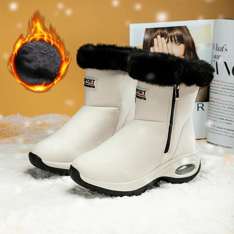 Warm Thick Sole Mid Heel Cotton Boots for Women